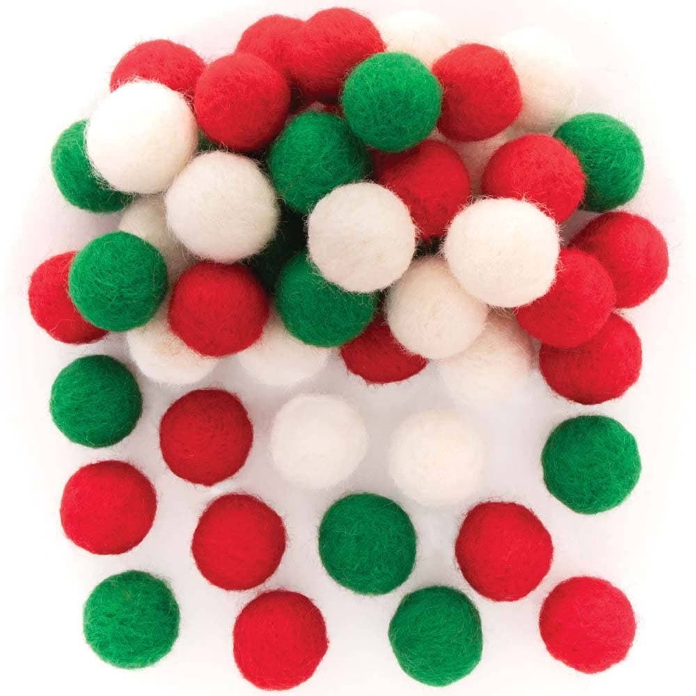 Christmas Colours Felt Balls (Pack of 50) Christmas Craft Supplies 3 colours - Red, Green & White