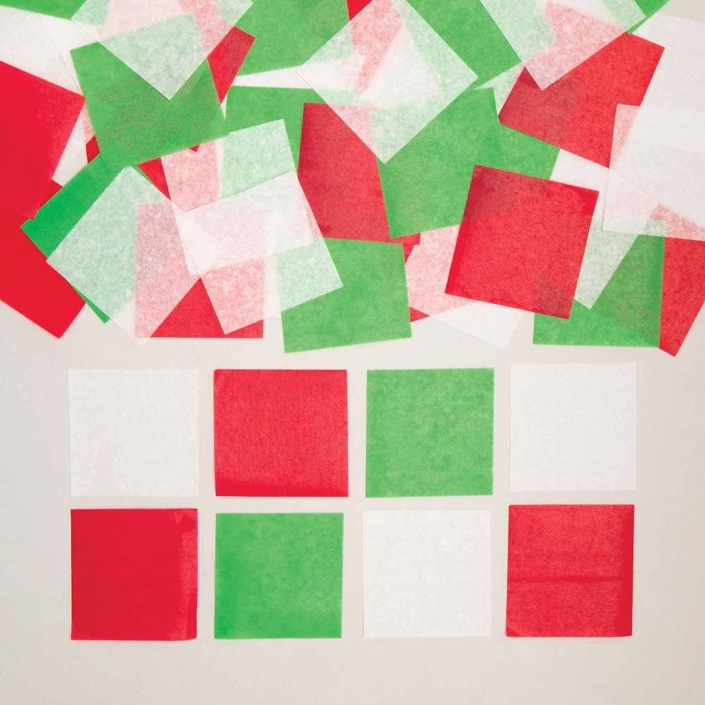 Christmas Mini Tissue Paper Squares (Pack of 3000) Christmas Craft Supplies 3 colours - Red, Green & White