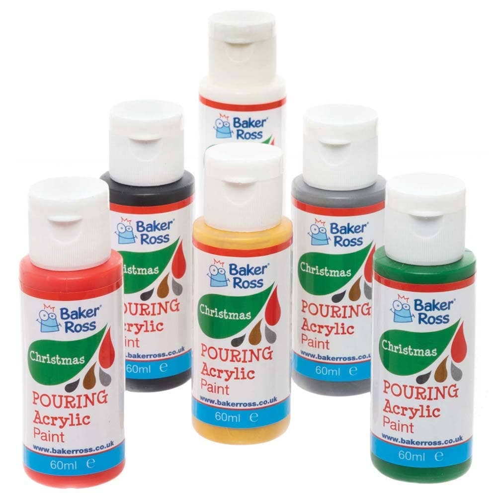 Christmas Magic Marbling Pouring Acrylic Paint Pack 60ml (Pack of 6) Pre-Mixed, Multi-Surface Paint, 6 Christmas Colours