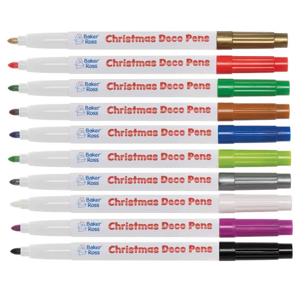 Christmas Multi-Purpose Deco Pens (Pack of 10) Water-Based, Medium Fibre Tipped, 10 Assorted Colours