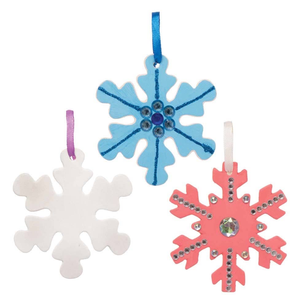 Snowflake Ceramic Decorations (Box of 5) Christmas Crafts 5 ribbon colours - Blue, Light Blue, Purple, Light Purple & White