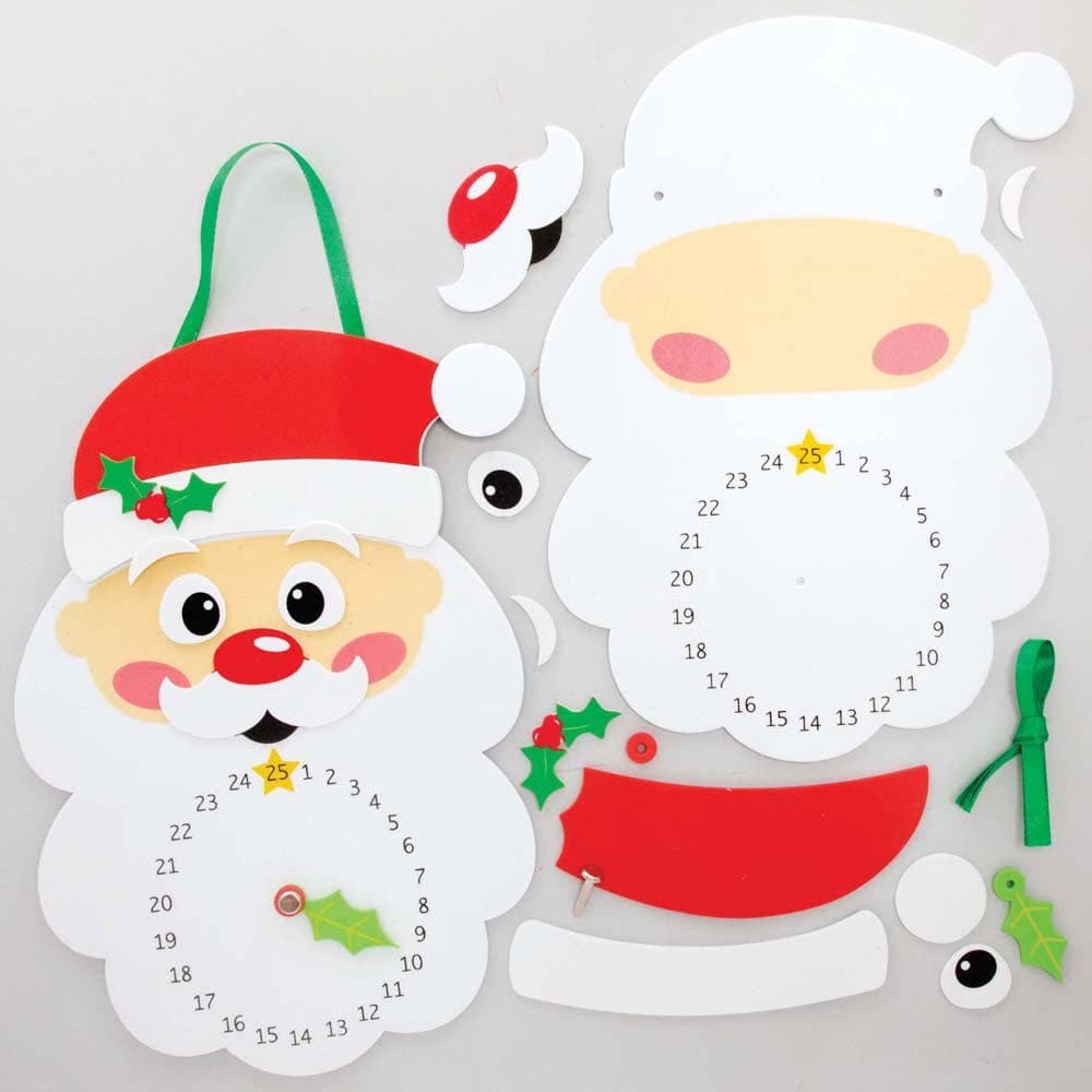 Santa's Countdown to Christmas Clock (Pack of 4) Christmas Crafts, Foam Stickers Included, Size 24cm