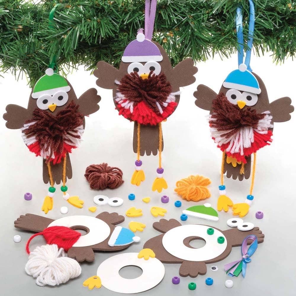 Christmas Robin Pom Pom Decoration Kits (Pack of 3) Christmas Crafts