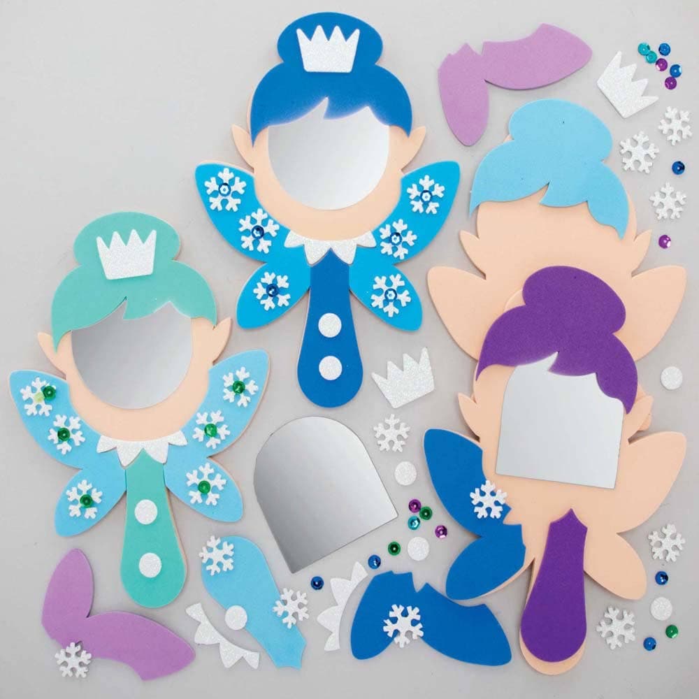 Winter Fairy Mirror Kits (Pack of 4) Christmas Crafts 4 colours - Dark Blue, Light Blue, Purple & Light Teal