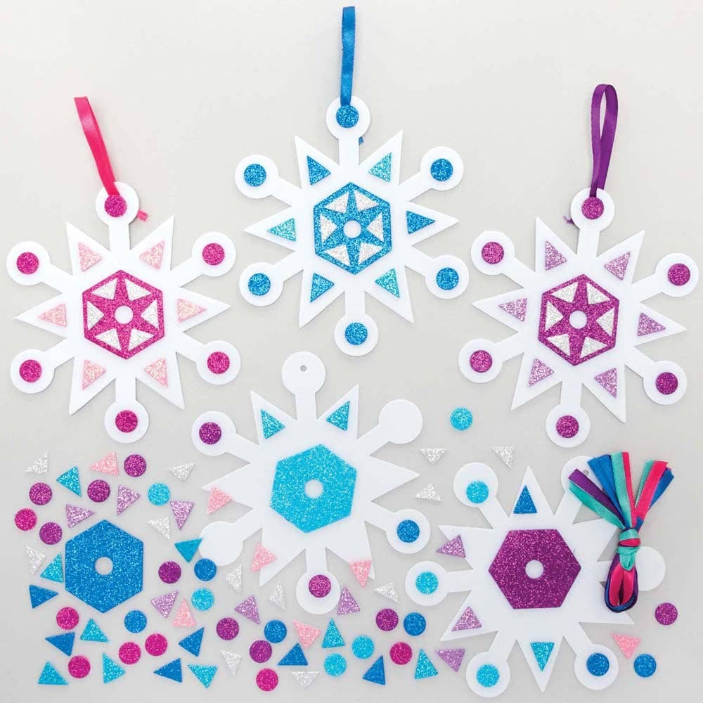 Snowflake Mix & Match Decoration Kits (Pack of 8) Christmas Crafts 4 snowflake colours - Pink, Blue, Teal & Purple