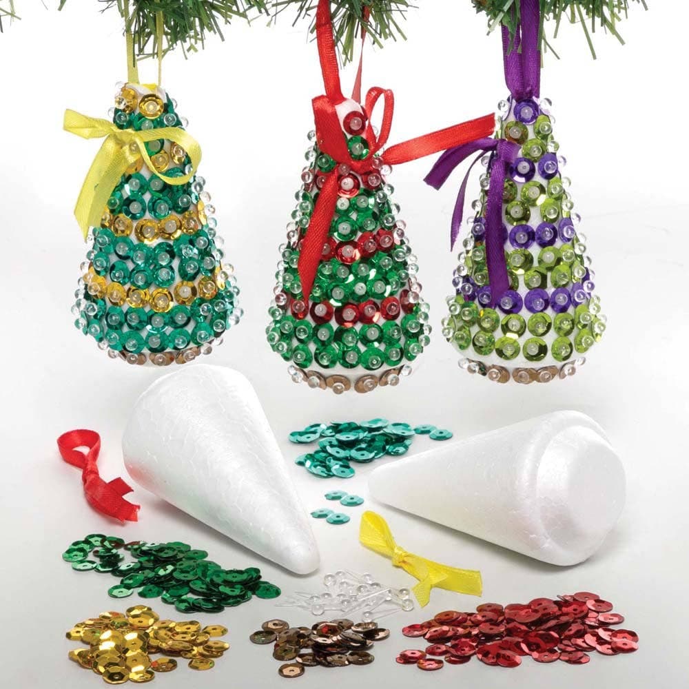 Christmas Tree Sequin Decoration Kits (Pack of 3) Christmas Crafts, Homemade Ornaments