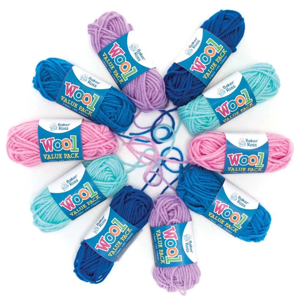 Winter Colours Wool Value Pack (Pack of 10) Natural Craft Materials 5 winter colours - Light Blue, Dark Blue, Light Purple, Pink & Blue