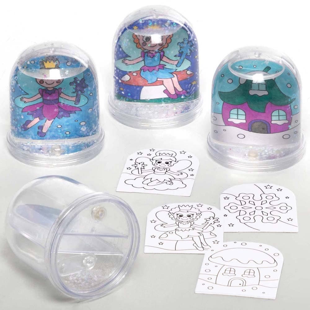 Winter Fairy Colour-in Snow Globes (Pack of 4) Christmas Colouring Crafts, Glitter Included