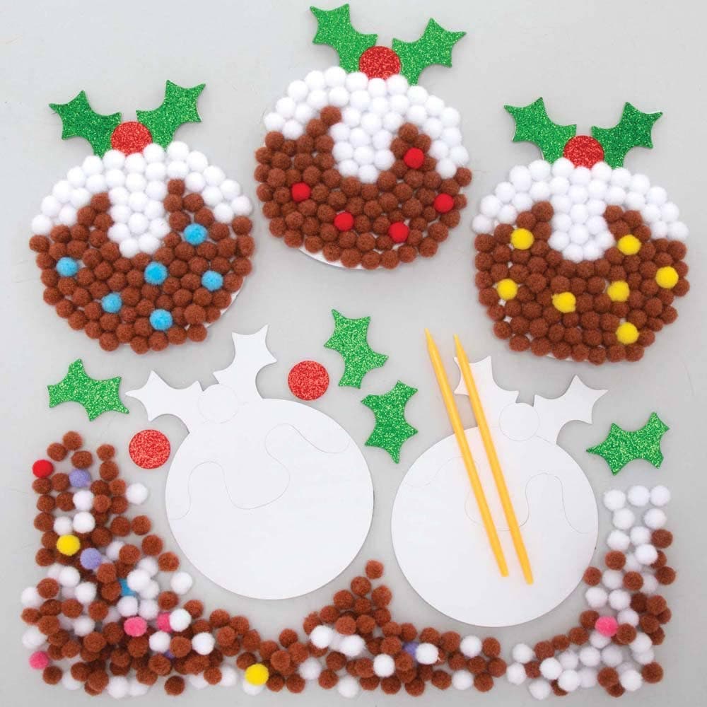 Christmas Pudding Pom Pom Art Kits (Pack of 5) Christmas Crafts
