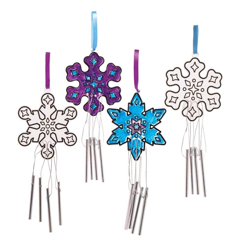 Snowflake Suncatcher Windchimes (Pack of 4) Christmas Crafts 4 ribbon colours - Purple, Dark Blue, Light Blue & White