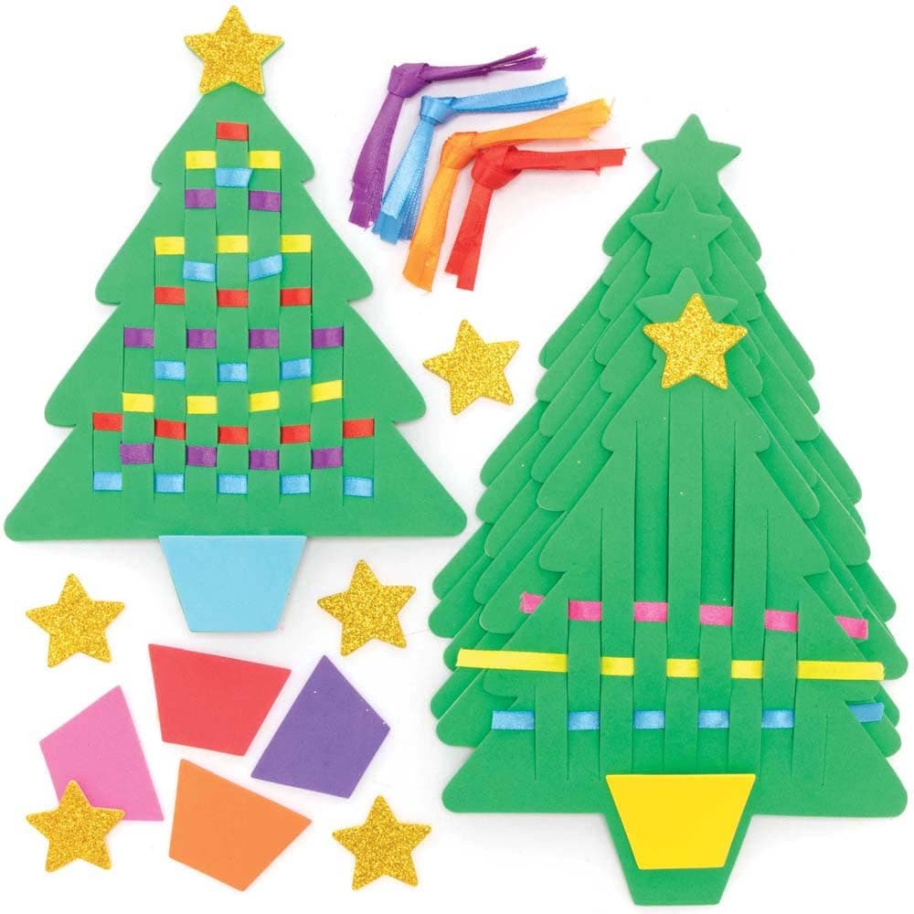 Christmas Tree Weaving Kits (Pack of 6) Christmas Crafts 6 ribbon colours - Pink, Yellow, Orange, Blue, Red & Purple
