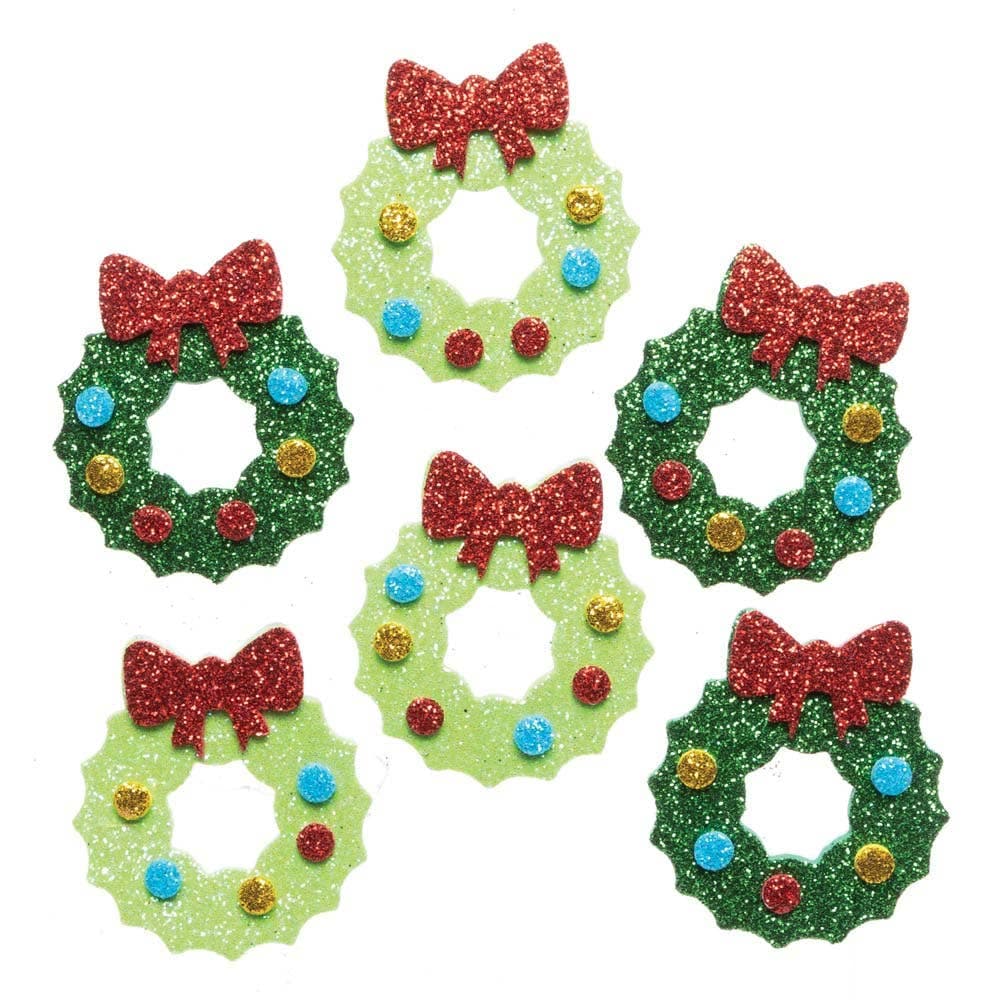 Christmas Wreath Glitter Foam Stickers (Pack of 100) Christmas Craft Supplies