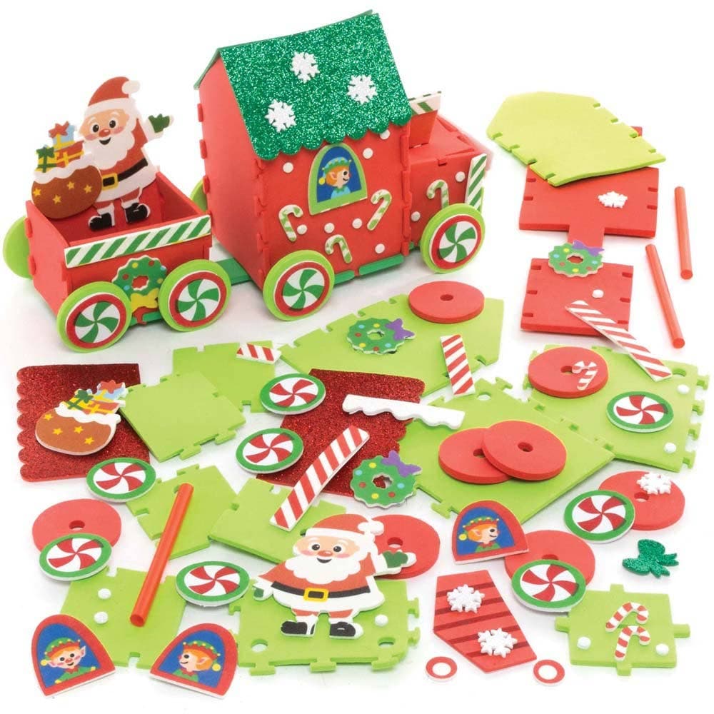 Santa's Train Foam Craft Kits (Pack of 2) Christmas Crafts, Easy To Assemble, 2 Train Colours - Red & Green