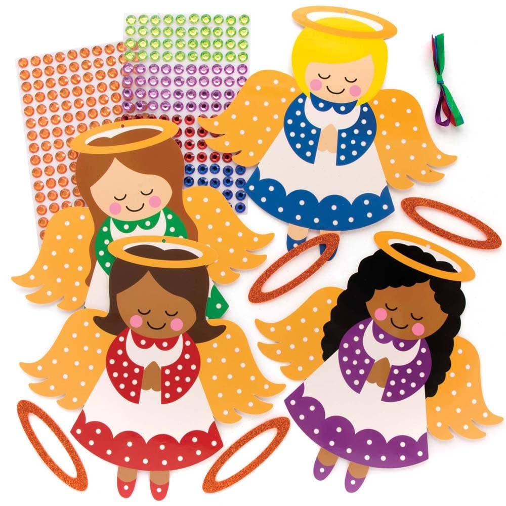 Angel Diamond Art Decoration Kits (Pack of 4) Christmas Crafts 4 angel colours - Blue, Purple, Green & Red