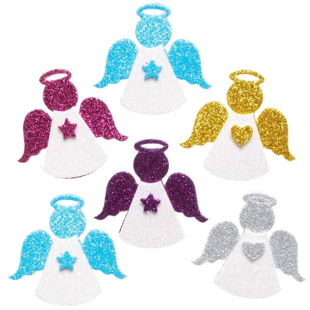 Angel Glitter Foam Stickers (Pack of 100) Christmas Craft Supplies 5 angel colours - Pink, Purple, Blue Silver & Gold