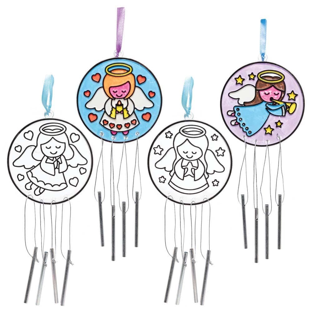 Angel Suncatcher Windchimes (Pack of 4) Christmas Crafts 4 ribbon colours - Purple, Blue, Pink & White