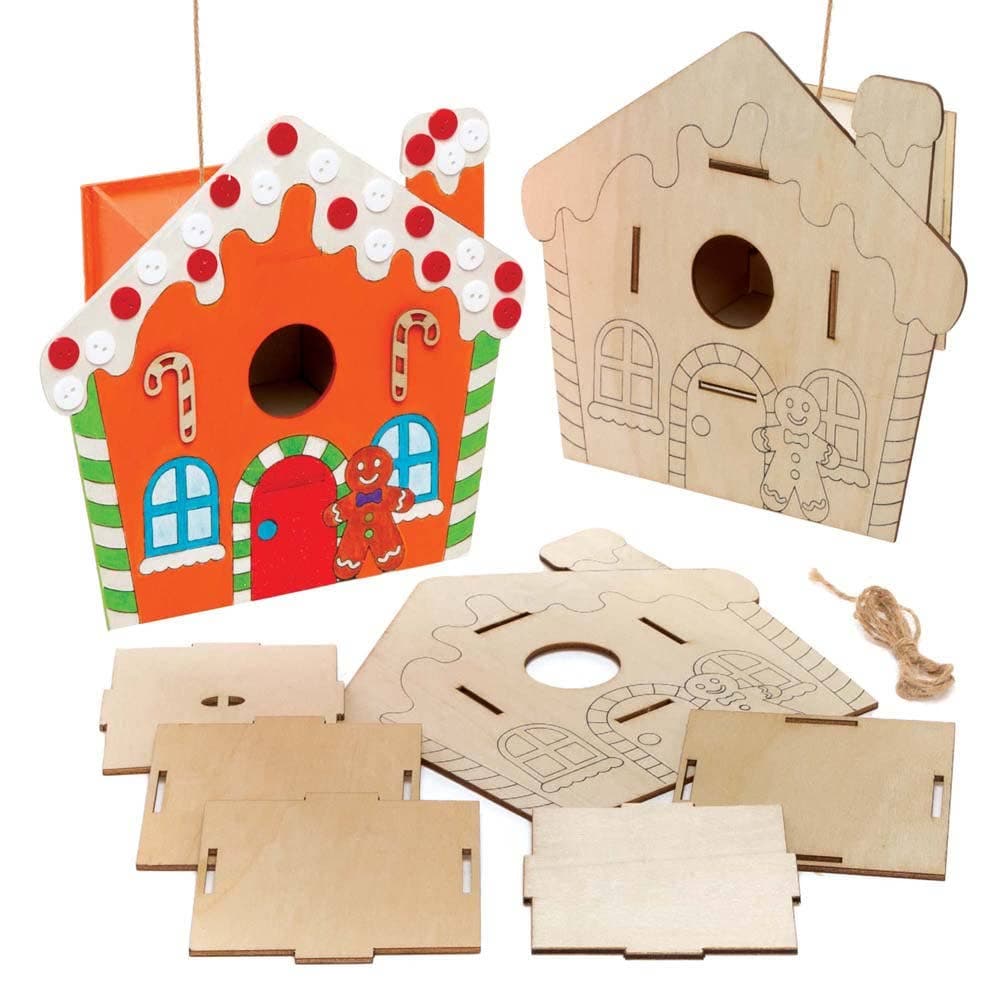 Gingerbread House Wooden Bird House Kits (Pack of 2) Christmas Crafts