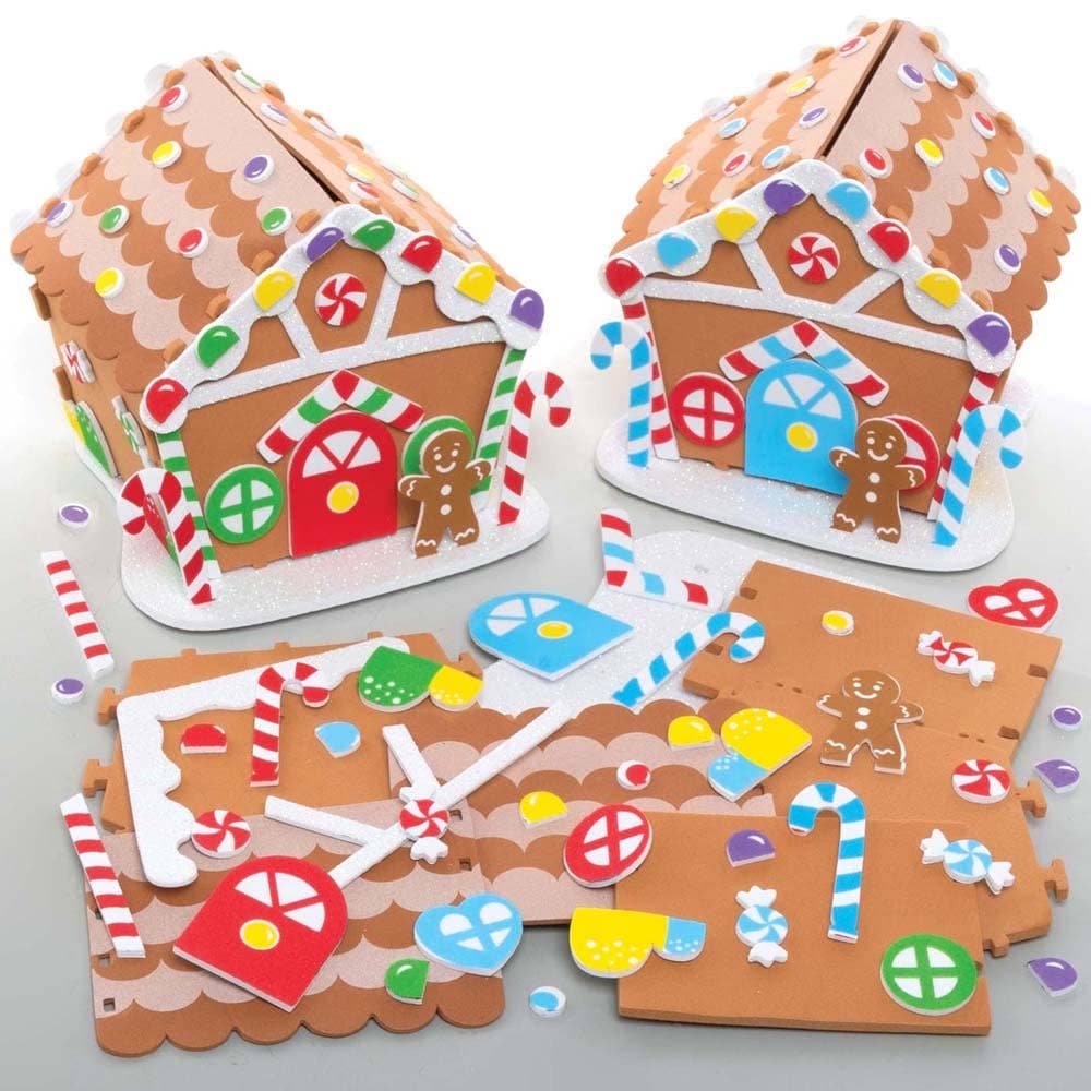 Foam Gingerbread House Kits (Pack of 2) Christmas Crafts, Build Your Own, Self-Adhesive Accessories Included