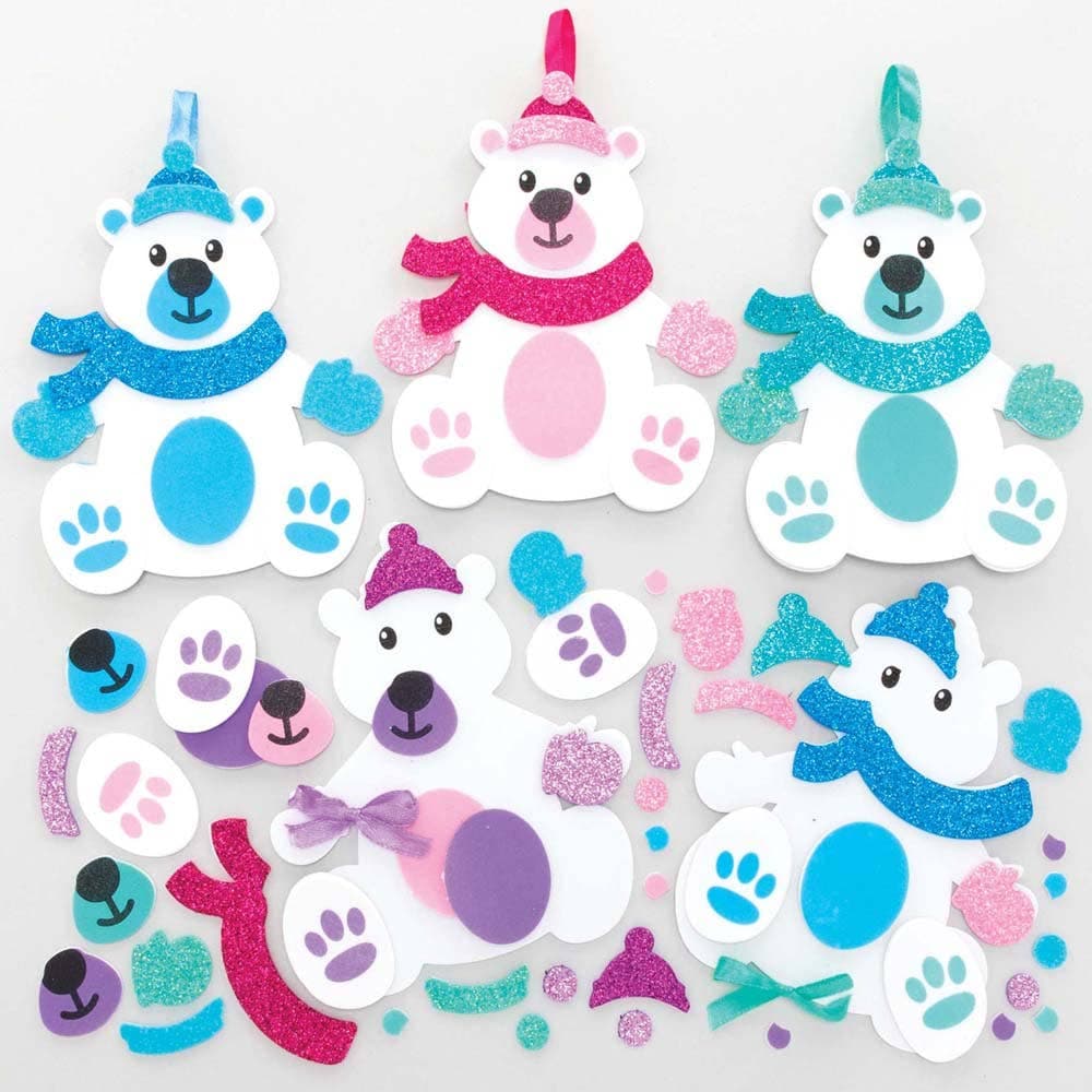 Snow Bear Mix & Match Decoration Kits (Pack of 8) Christmas Crafts 4 colours - Blue, Pink, Purple & Teal
