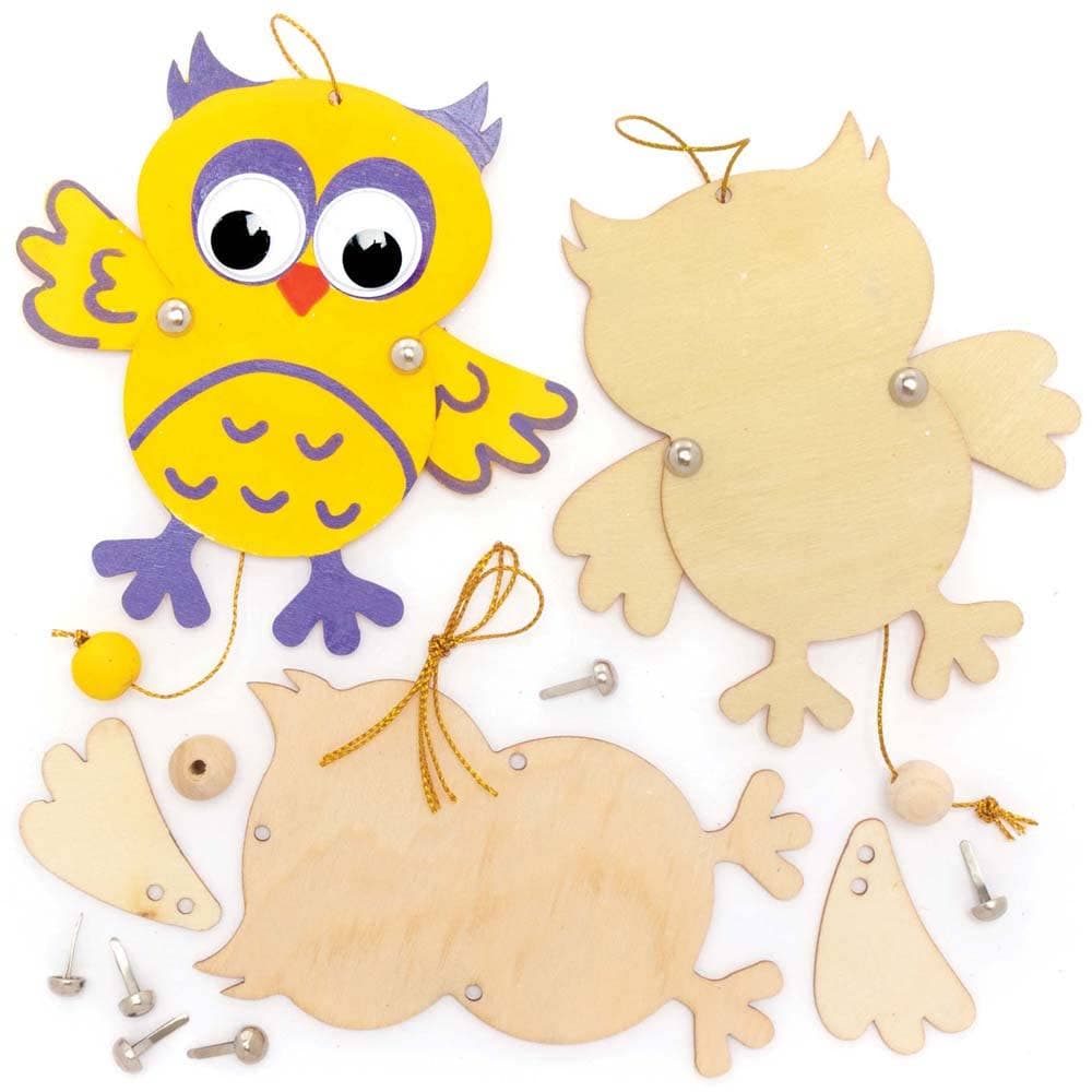 Flapping Owl Wooden Puppet Kits (Pack of 5) All-In-One Crafts, Height 12cm, 1 Design, Decorate & Personalise