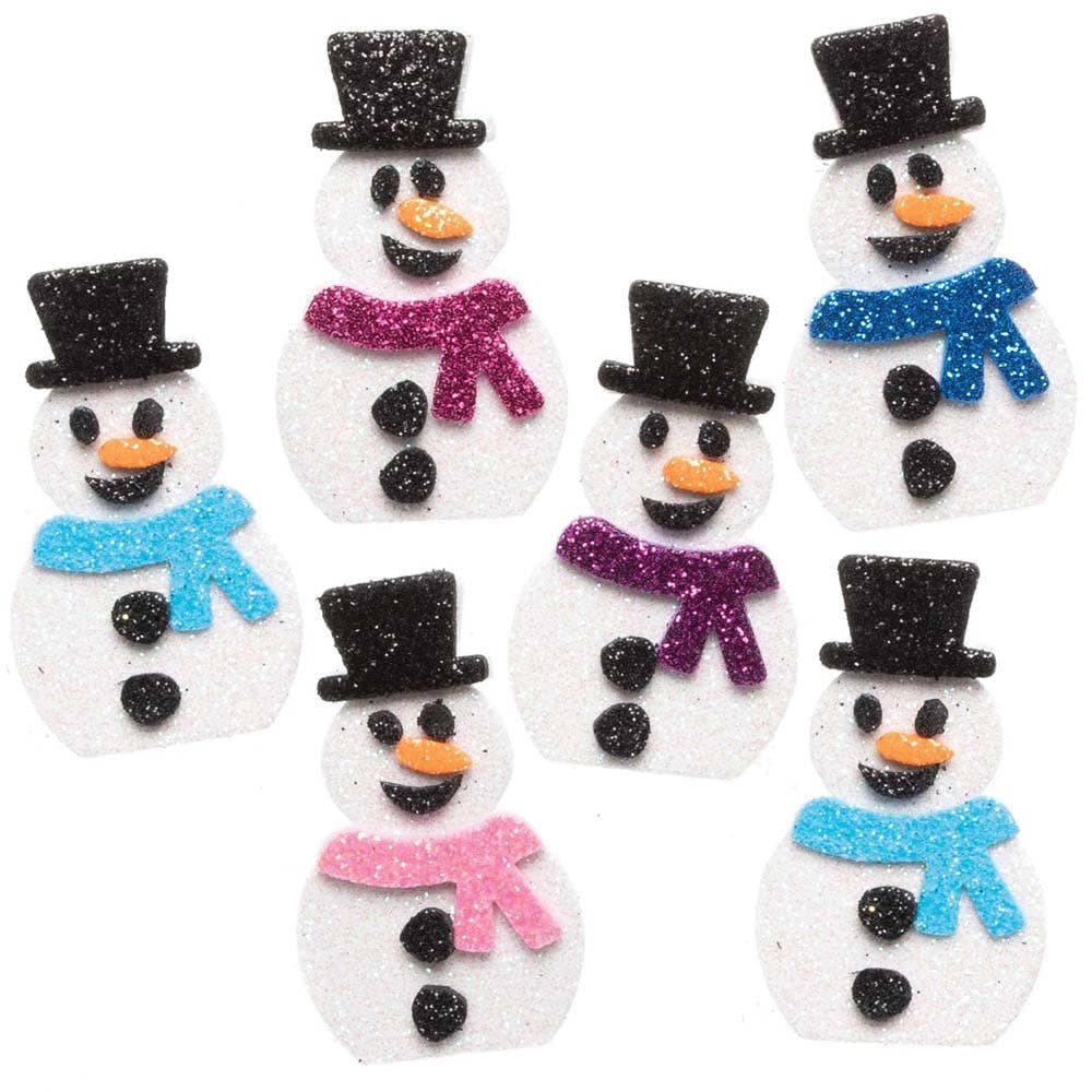 Snowman Glitter Stickers (Pack of 100) Christmas Craft Supplies 5 colours - Pink, Light Pink, Purple, Teal & Blue