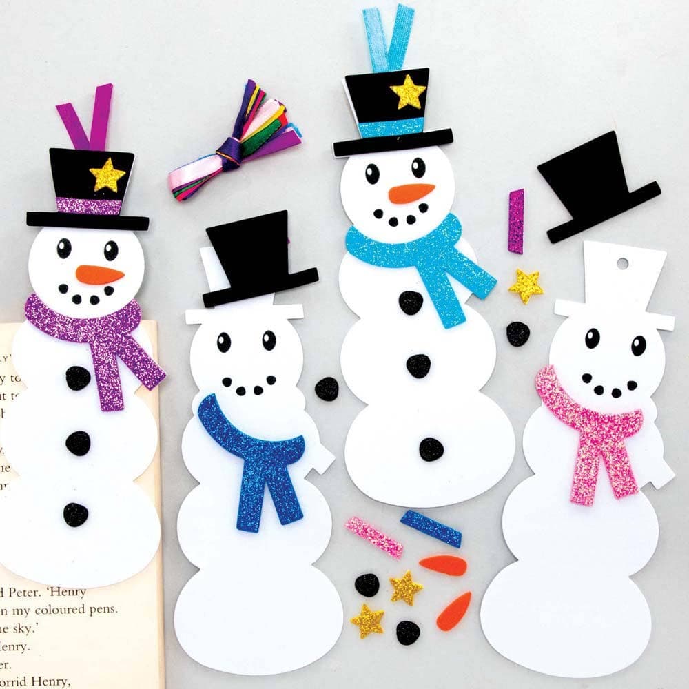 Snowman Mix & Match Bookmark Kits (Pack of 8) Christmas Crafts 8 colours - Purple, Light Blue, Pink, Light Green, Blue, Light Pink, Green & Light Purple