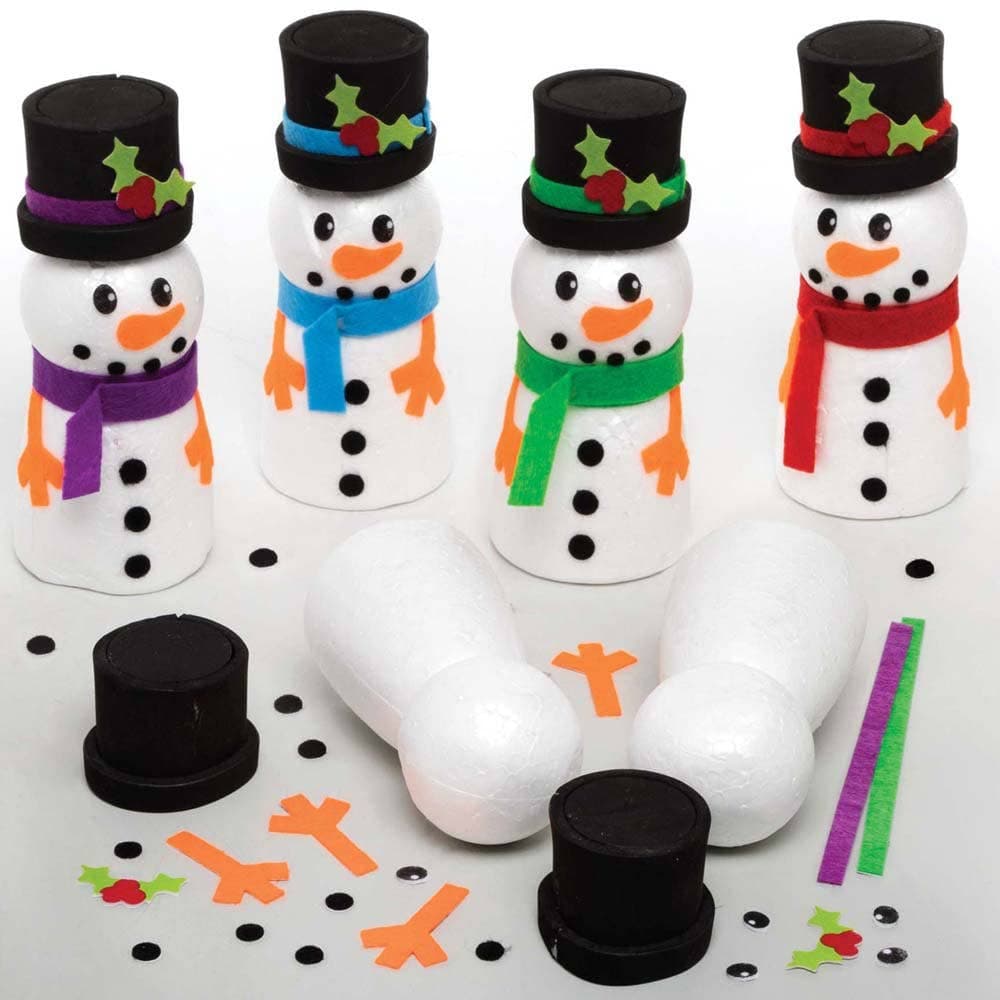 Build a Snowman Kits (Pack of 4) Christmas Crafts For Kids, Assorted Felt & Foam Pieces