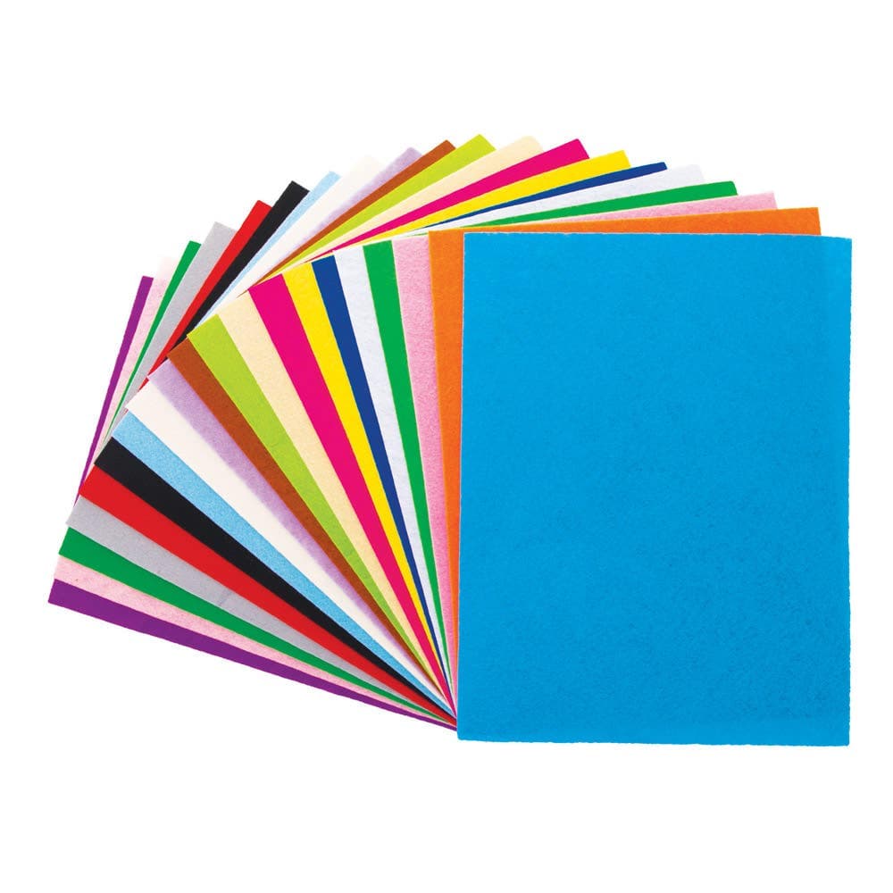 Felt Sheets Classpack (Pack of 50) 20 Assorted Colours, 30cm x 23cm Size, Craft Essentials, Easily Cuts