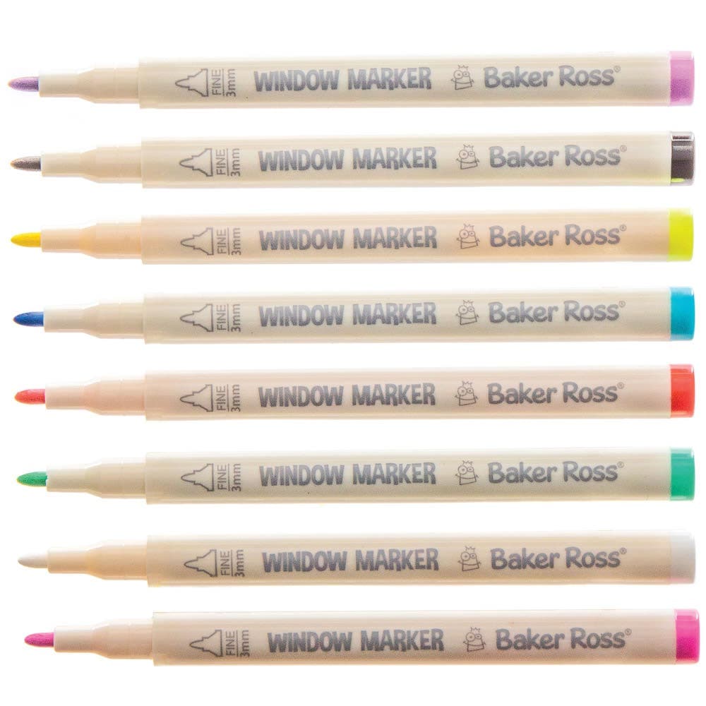 Fine Tip Glass Pens (Pack of 8) Art Supplies, 8 Assorted Colours, Contains Quick Drying Ink