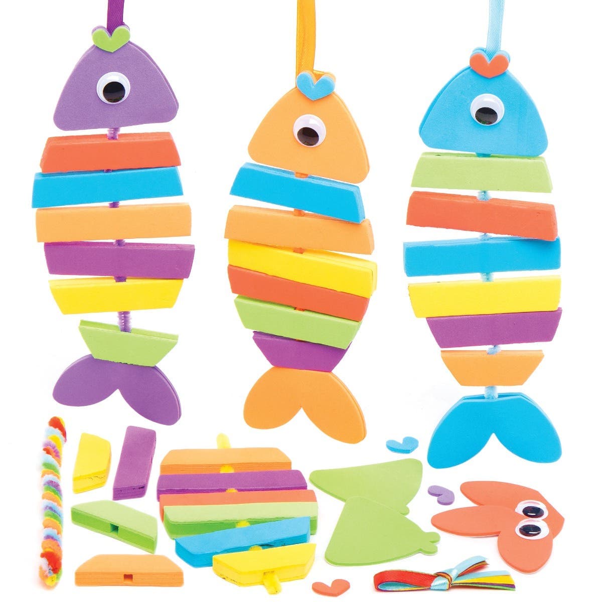 Fish Stacking Mix & Match Kits (Pack of 6) All-In-One Crafts, No Glue Required, Finished Size 19cm