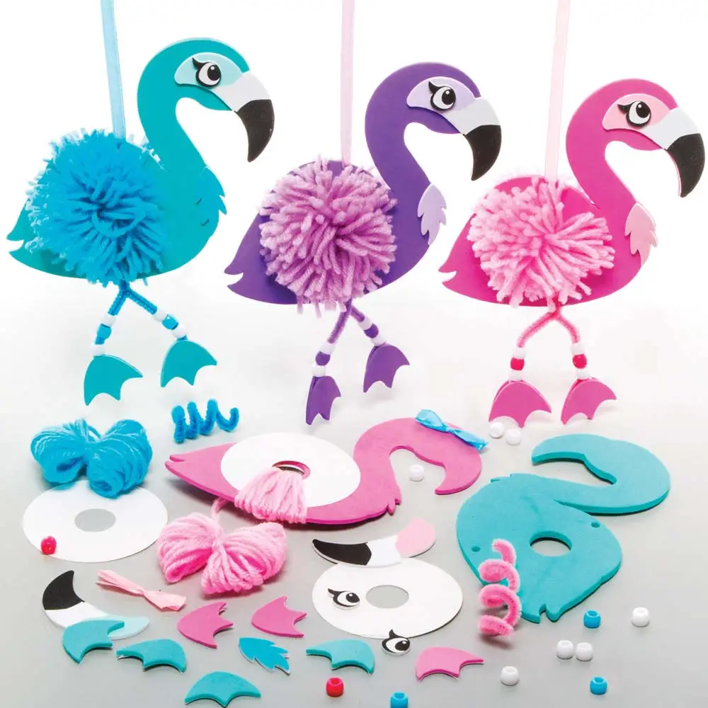 Flamingo Pom Pom Kits (Pack of 3) Art Craft Kits 3 assorted colours - Pink, Teal & Purple