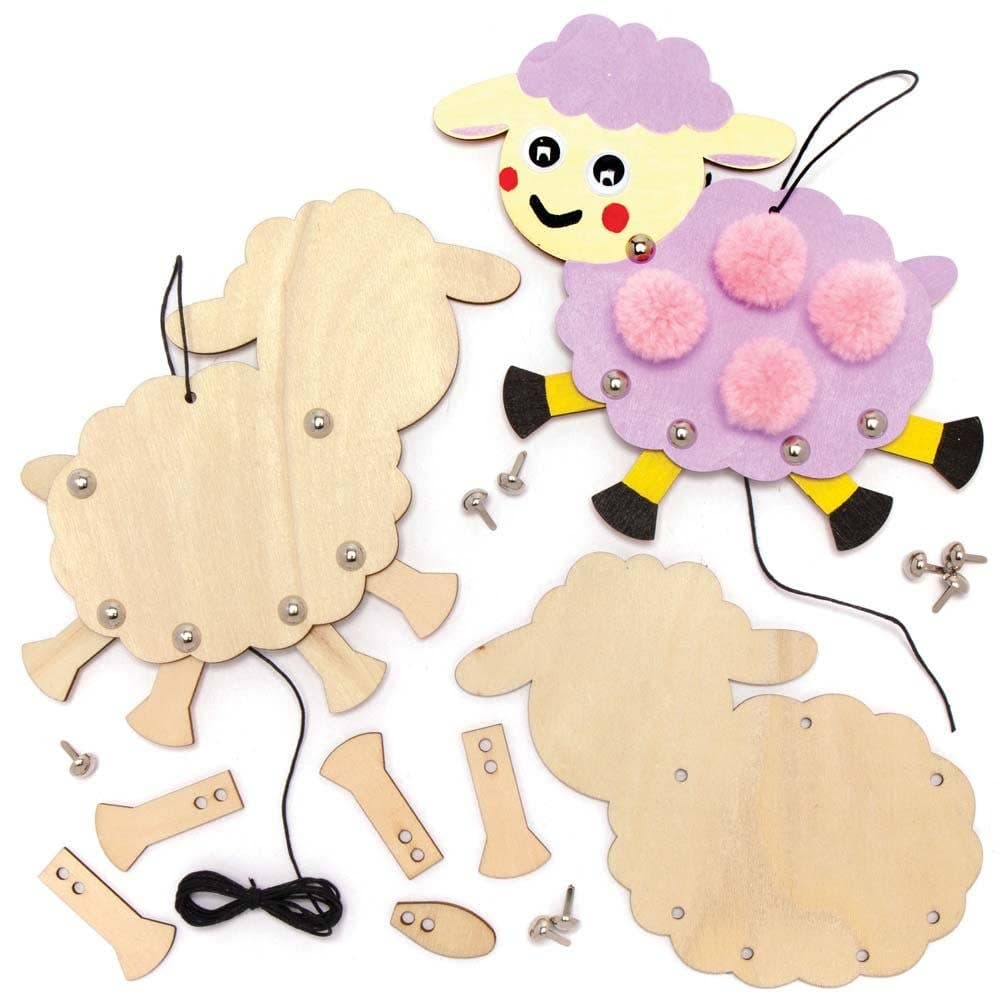 Fluffy Sheep Wooden Puppet Kits (Pack of 3) Art Craft Kits