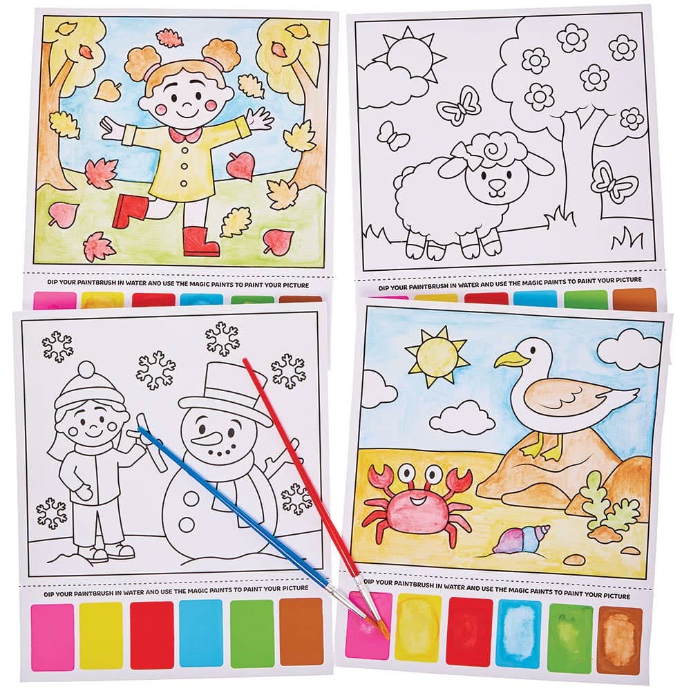 Seasons Magic Painting Pictures (Pack of 12) 6 paint colours - Red, Yellow, Brown, Blue, Green & Pink