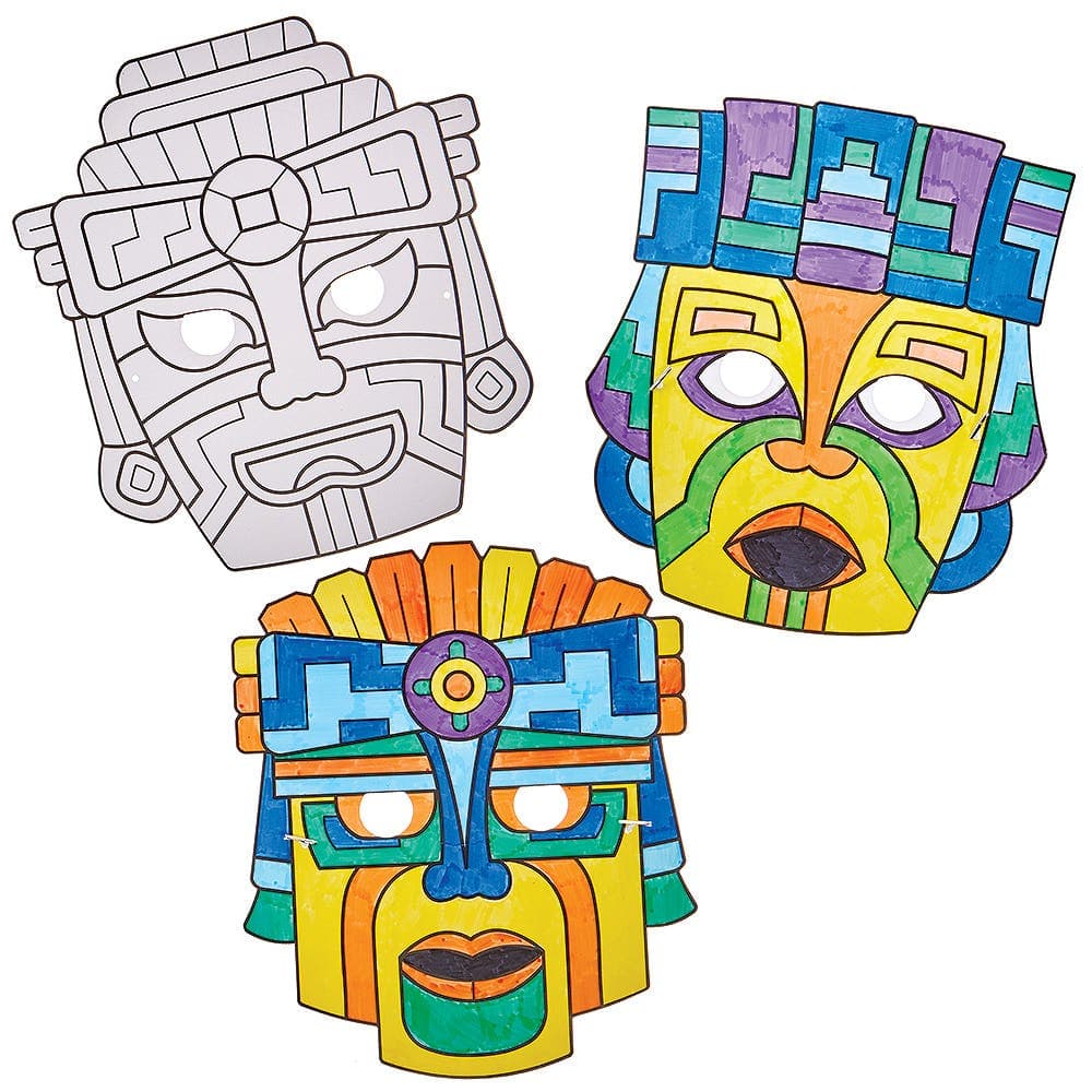 Aztec Colour-in Masks (Pack of 8)