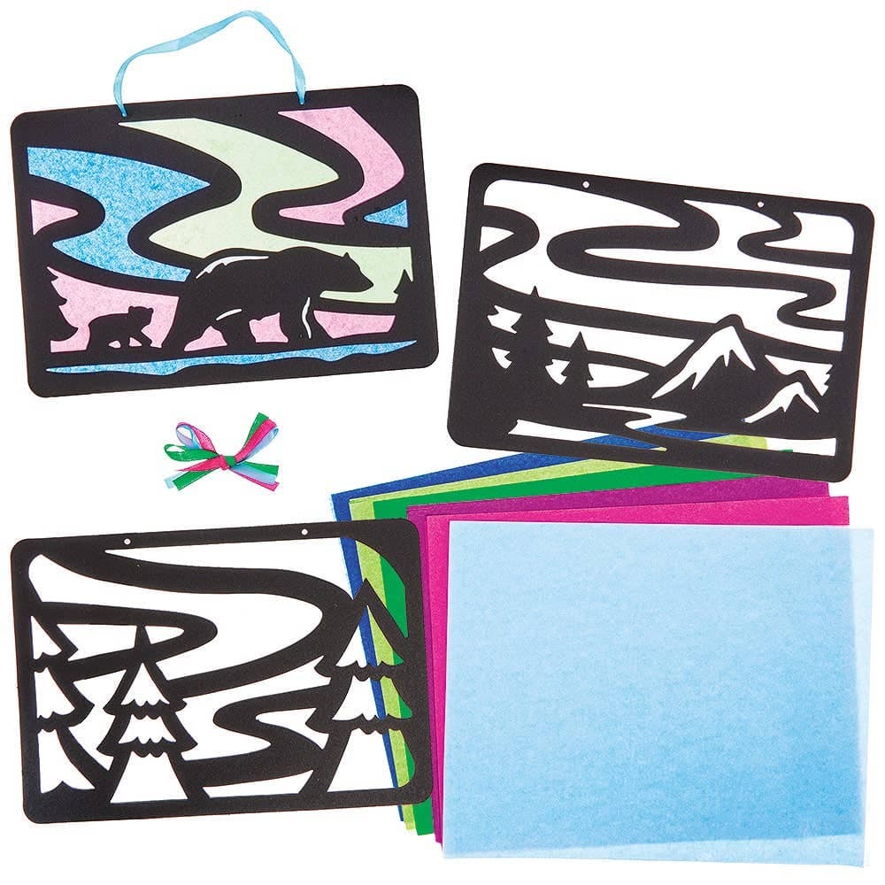Northern Lights Stained Glass Effects Decoration Kits (Pack of 6) 3 Assorted Designs, Size 17cm x 24cm, All-In-One Crafts