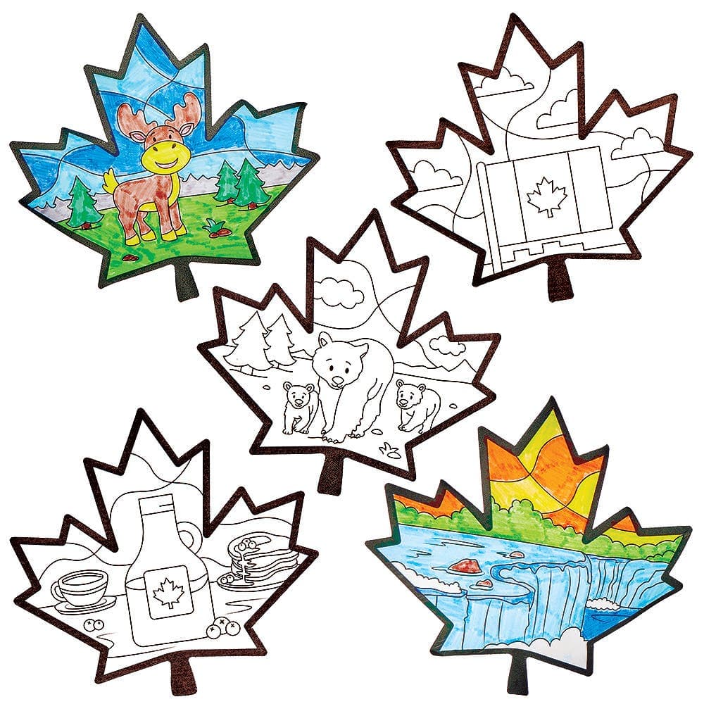 Canada Colour-In Window Decorations (Pack of 20) 10 Assorted Designs, 19cm x 18cm, Vellum Paper