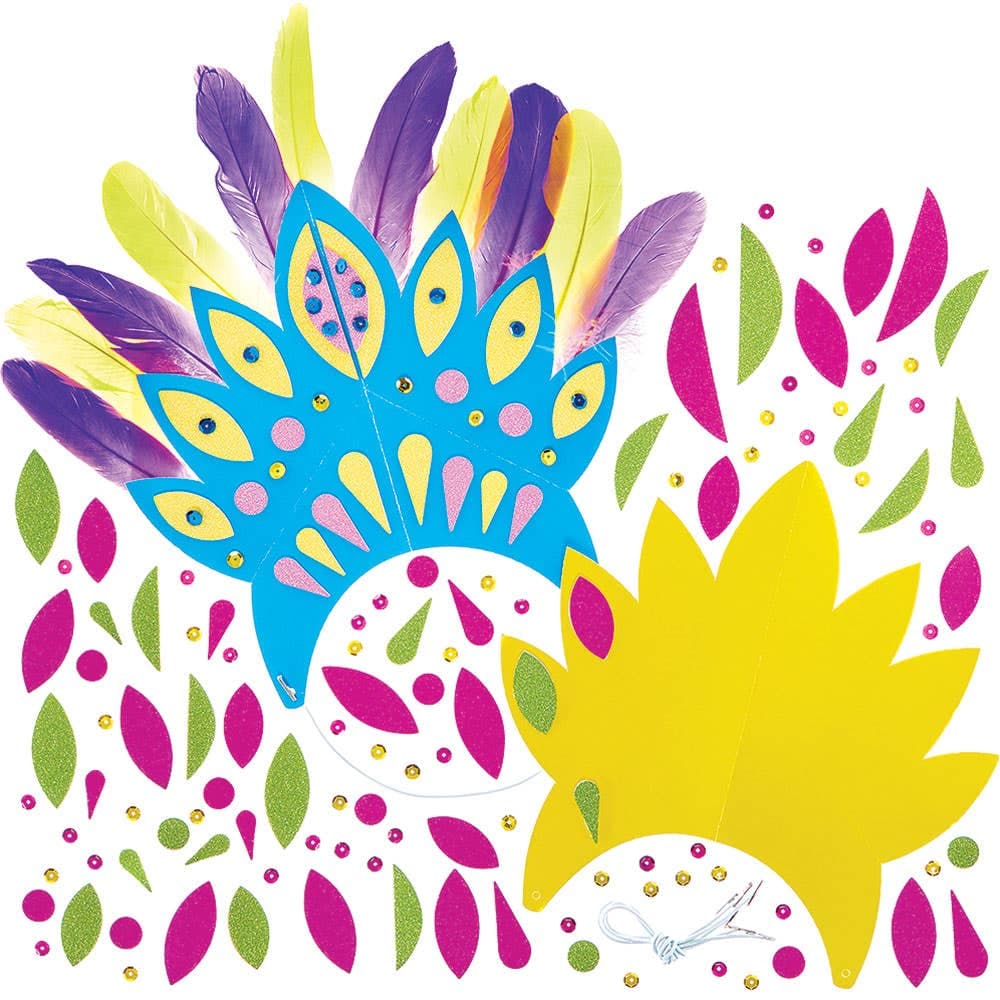 Carnival Headdress Kits (Pack of 3) Foam Decorations, Sequins & Feather Included, Height 20cm, Crafts For Kids