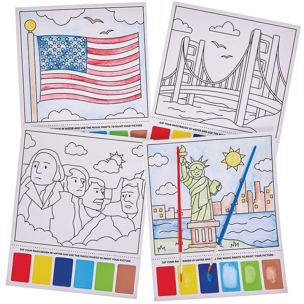 USA Scenery Magic Painting Pictures (Pack of 10) 6 paint colours - Brown, Yellow, Red, Dark Blue, Light Blue & Green