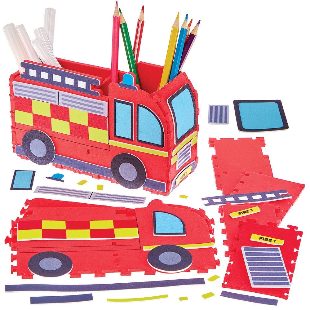 3D Fire Engine Pen Pot Kits (Pack of 2) Size 17.5cm x 12cm x 6.5cm, Self-Adhesive Foam Designs