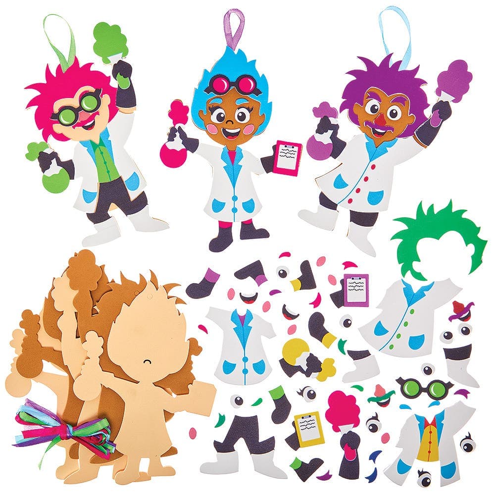 Scientist Mix & Match Decoration Kits (Pack of 8) Foam, 8 Assorted Designs, No Glue Required, Height 16cm