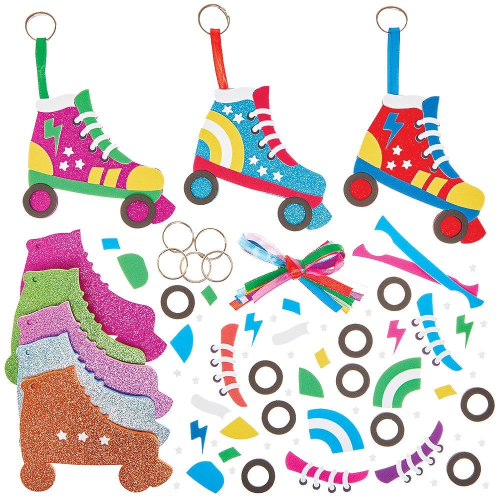 Roller Skate Mix & Match Keyring & Bag Dangler Kits (Pack of 8) Foam Kits, Assorted Designs, No Glue Required