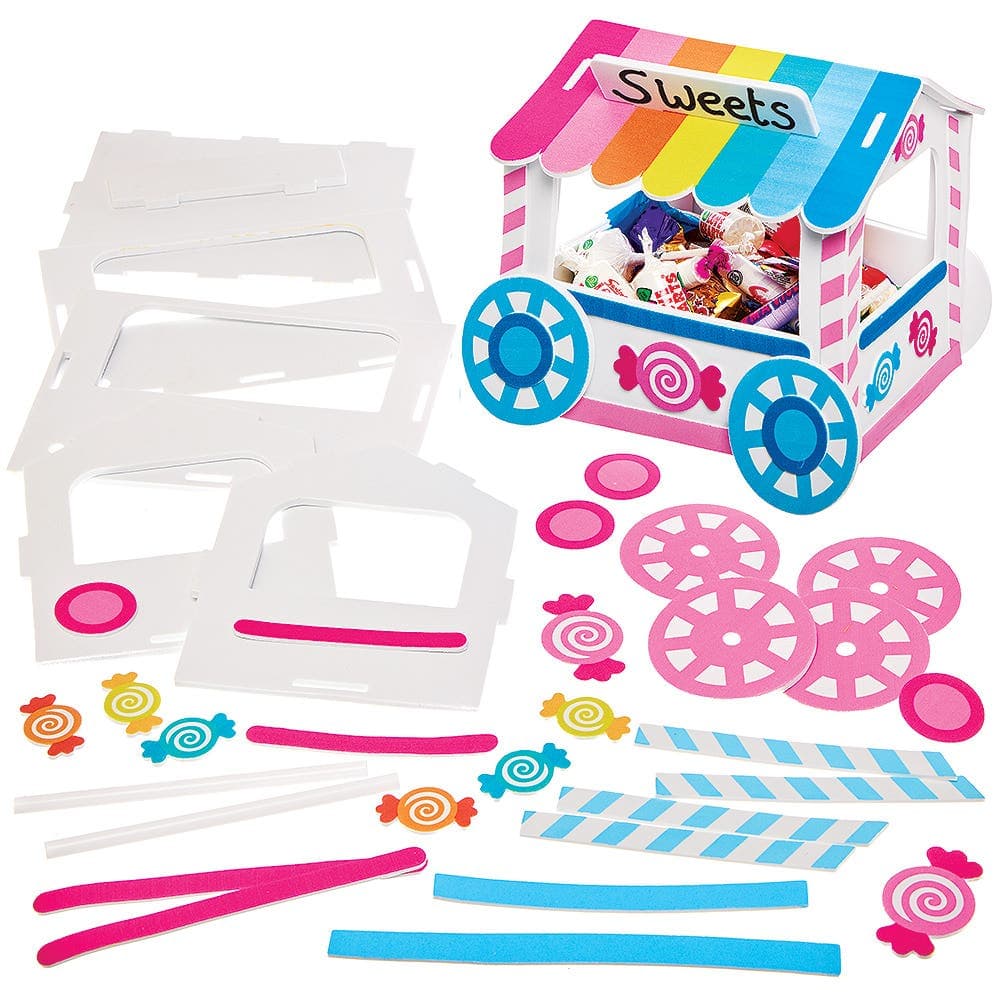 Sweet Cart Push Along Kits (Pack of 2) Self-Assemble, Size Approx. 18cm x 19cm, Craft Kits, No Glue Required