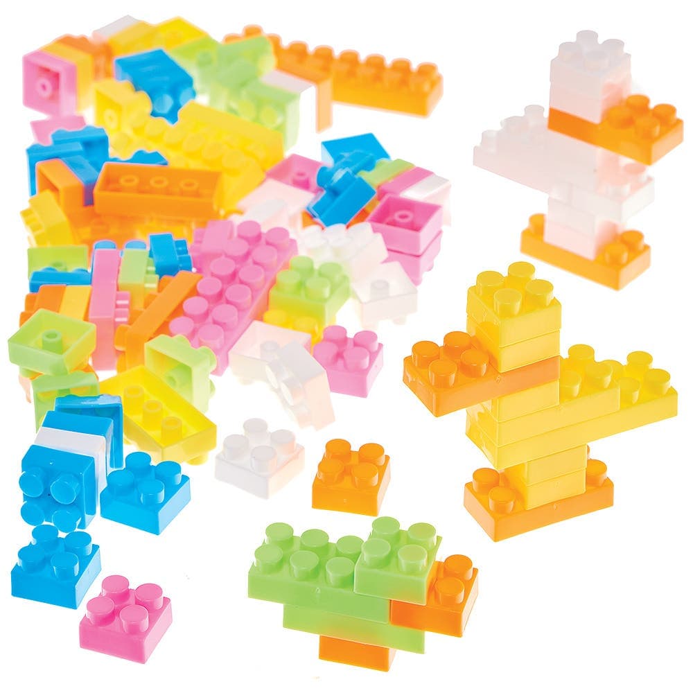 Building Construction Toy Bricks Value Pack (Pack of 250) 6 colours - Yellow, Blue, Green, Orange, White & Pink