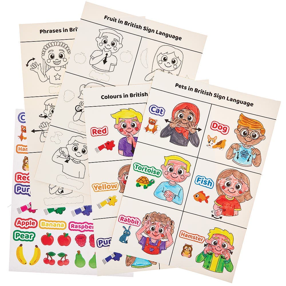 Learn Sign Language Colour-in Sticker Scenes (Each set)