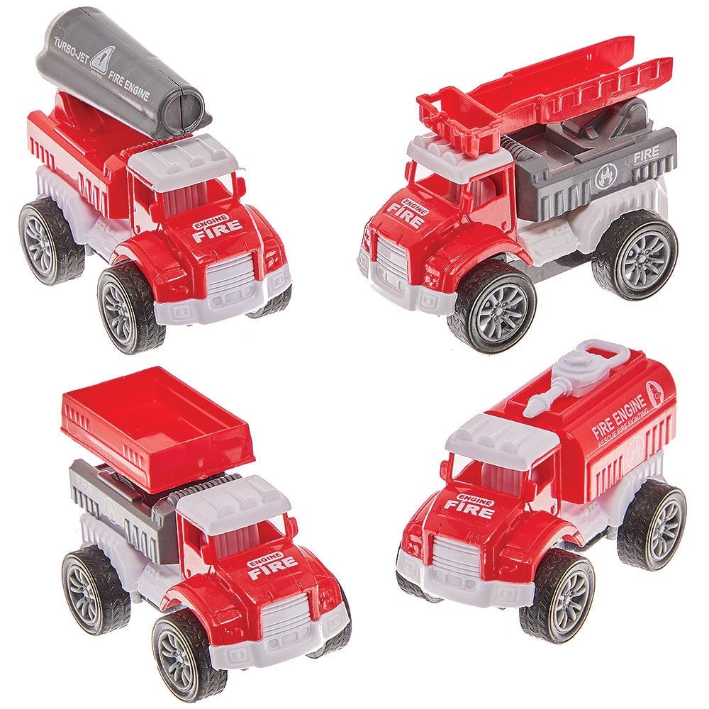 Fire Engine Pull Back Racers (Pack of 6) 4 Assorted Designs, Approx. Size 6cm, Party Bag Fillers