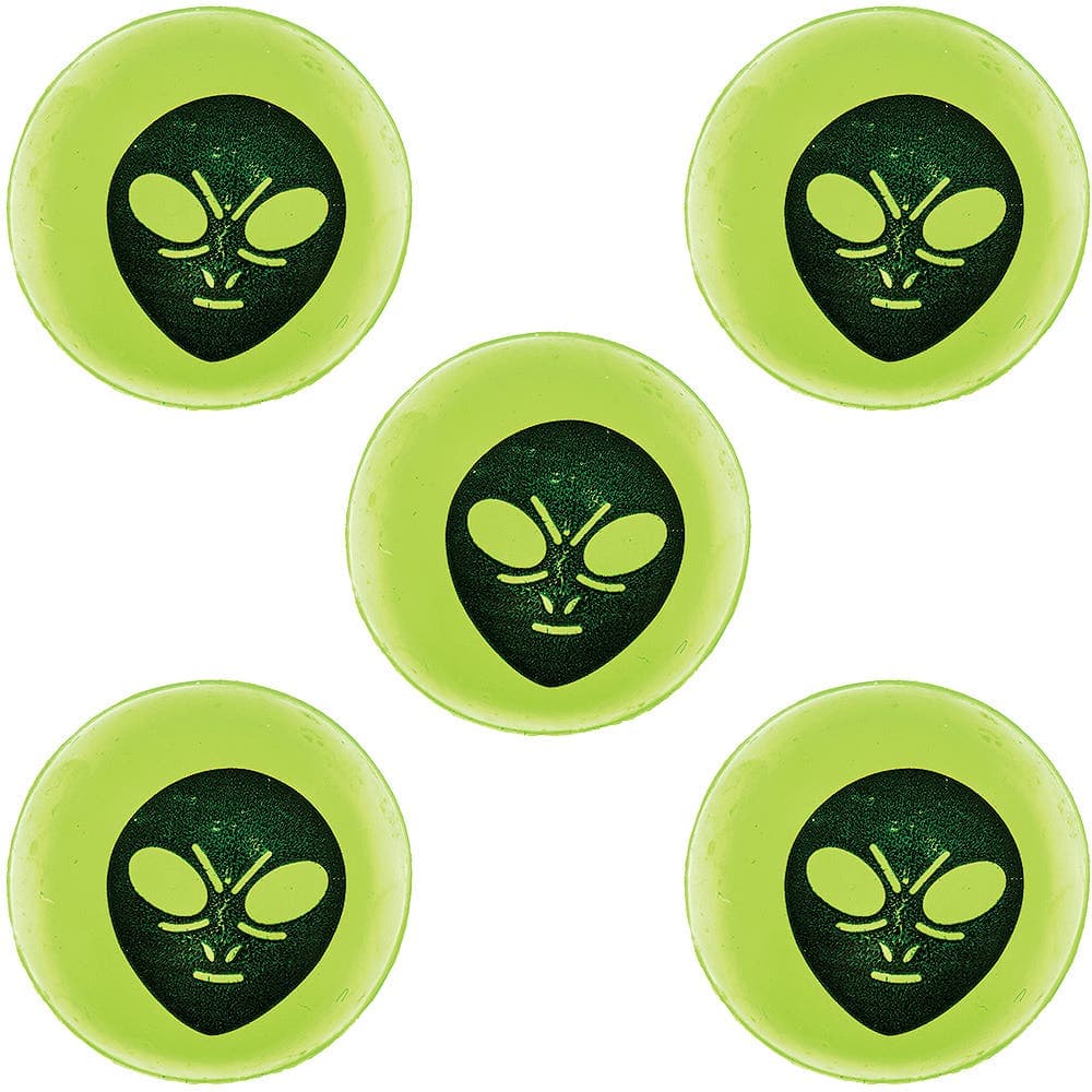 Glow In the Dark Alien Bouncy Balls (Pack of 12) 27mm Diameter, Rubber Balls, Party Bag Fillers
