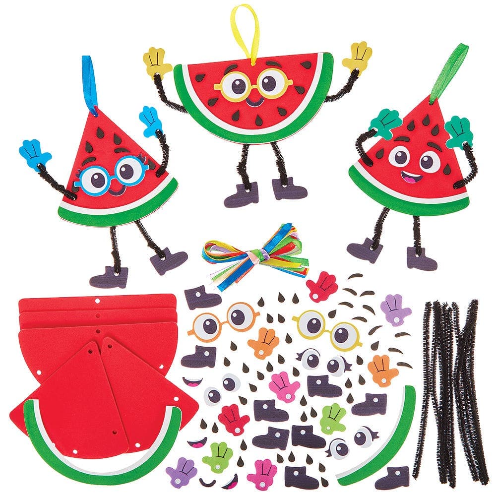Watermelon Mix & Match Decoration Kits (Pack of 8) Foam, 11-13cm, Hanging Ribbon Included, No Glue Required