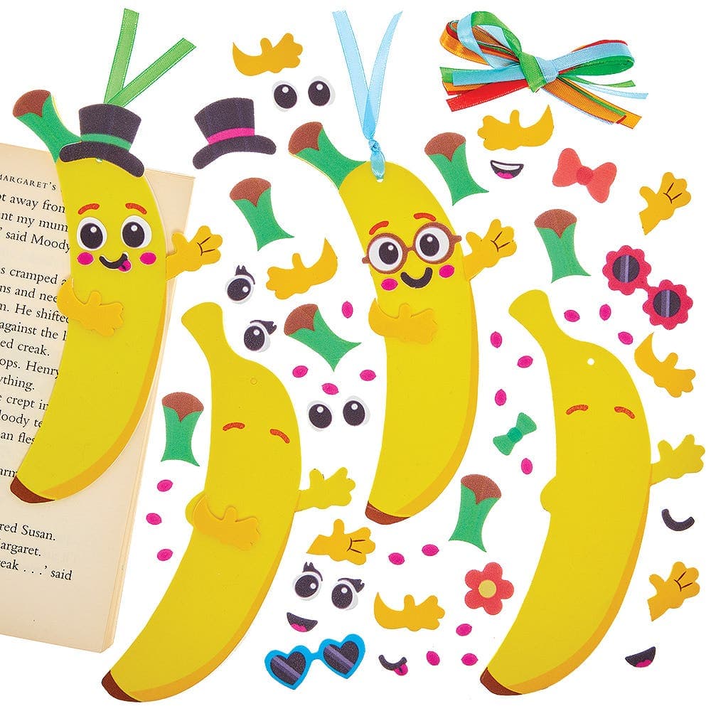 Banana Mix & Match Bookmark Kits (Pack of 8) Foam, 8 Assorted Designs, No Glue Required, Length 16.5cm