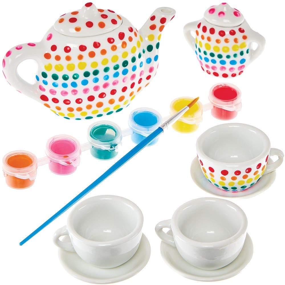 Paint Your Own Mini Porcelain Tea Set (Each set) 6 paint colours - Red, Yellow, Blue, Green, Pink & Orange