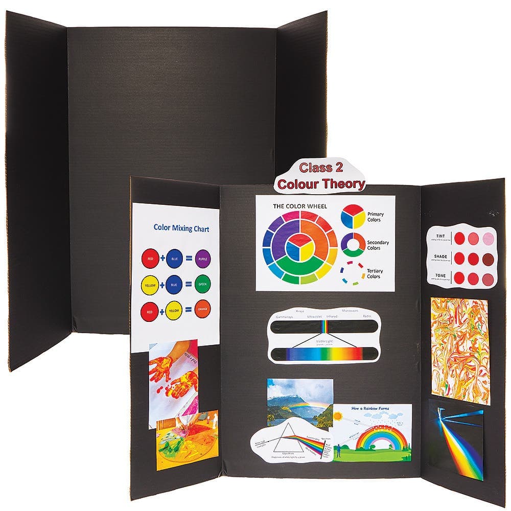Black Presentation Boards (Pack of 4) Corrugated Cardboard, Size 122cm x 91cm, Tri-Fold Structure